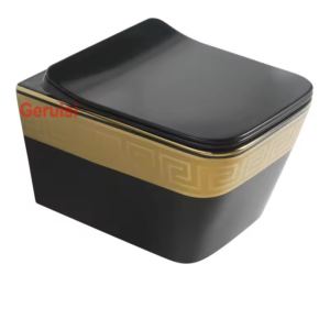 Ceramic Rimless Wholesale Electroplated Bathroom Washdown One piece Gold And Black Color Wall Hung Toilet with Concealed Tank